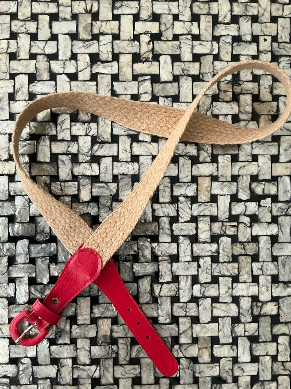 VINTAGE Raffia Woven Red Leather Belt